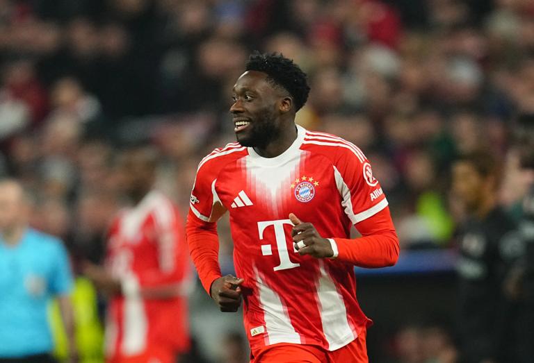 Alphonso Davies looks on during the Champions League Group Phase match between FC Bayern Munich and Sporting CP at Allianz arena on December 9, 2025 in Munich, Germany. (Photo by GSI/Icon Sport via Getty Images)