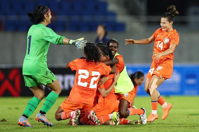 India celebrate qualification for the AFC Women's Asian Cup 2026