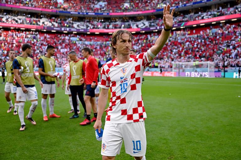 AL KHOR, QATAR - NOVEMBER 23: Luka Modric of Croatia  during the FIFA World Cup Qatar 2022 Group F match between Morocco and Croatia at Al Bayt Stadium on November 23, 2022 in Al Khor, Qatar. (Photo by Michael Regan - FIFA/FIFA via Getty Images)