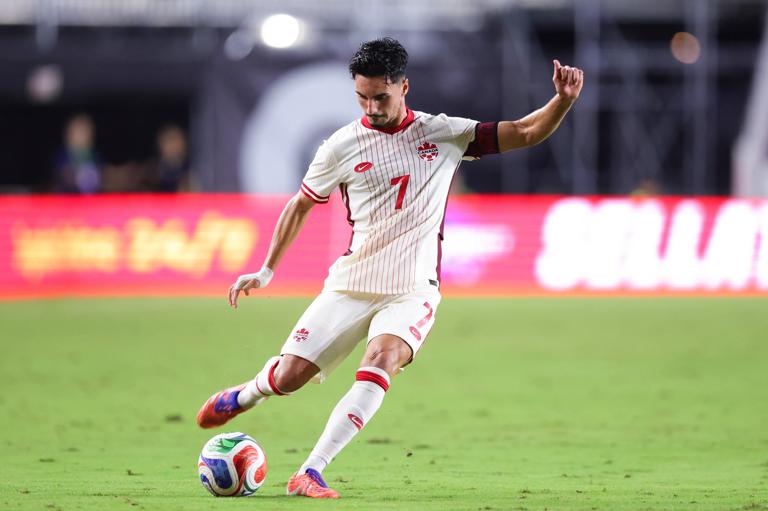 FORT LAUDERDALE, FLORIDA - NOVEMBER 18: Stephen Eust&Atilde;&iexcl;quio #7 of Canada plays against Venezuela during the second half in a International Friendly at Chase Stadium on November 18, 2025 in Fort Lauderdale, Florida. (Photo by Megan Briggs/Getty Images)